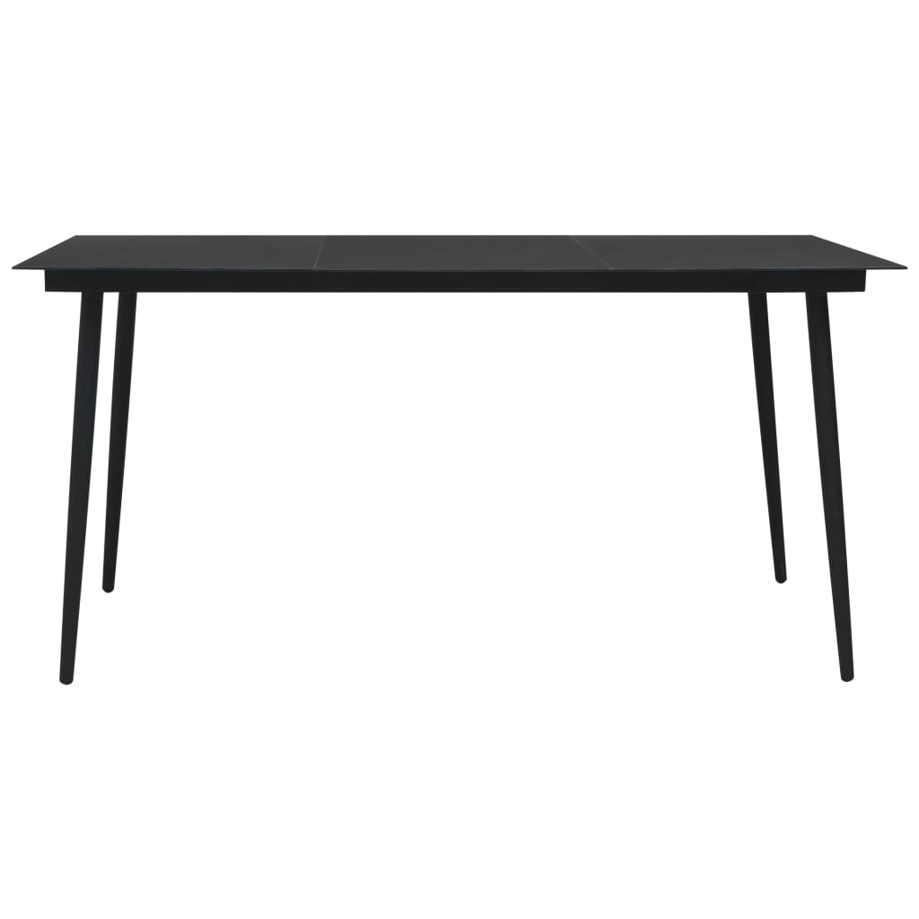 vidaXL dārza galds, melns,150x80x74 cm, tērauds un stikls