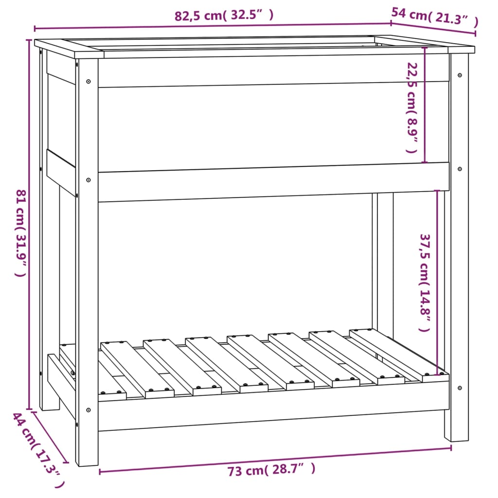 vidaXL puķu kaste ar plauktu, 82,5x54x81 cm, priedes masīvkoks