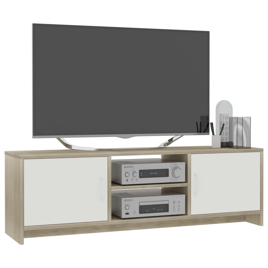 vidaXL TV skapītis, 120x30x37,5 cm, ozolkoka, balts, skaidu plāksne