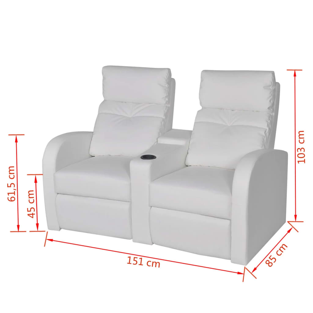 vidaXL atgāžams atpūtas dīvāns ar LED, divvietīgs, balta mākslīgā āda