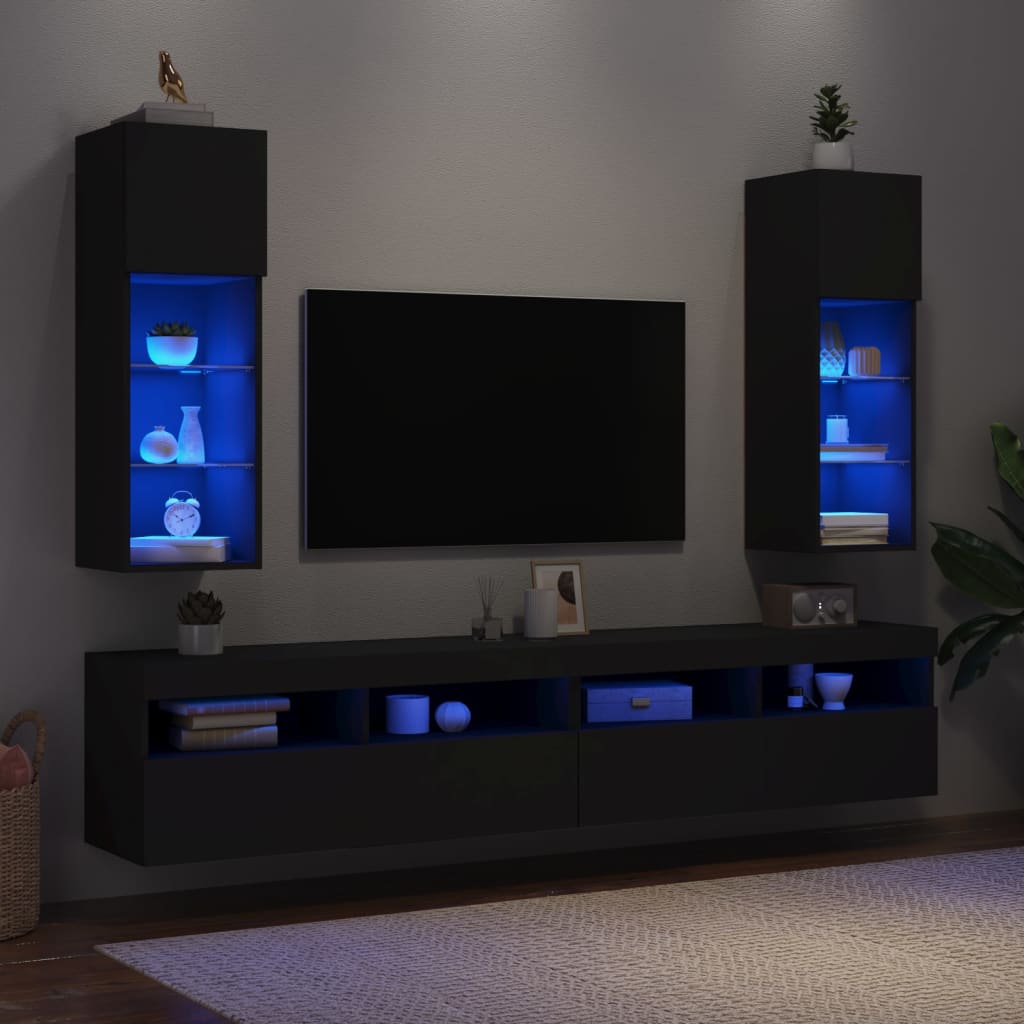 vidaXL TV skapīši ar LED, 2 gab., melni, 30,5x30x90 cm