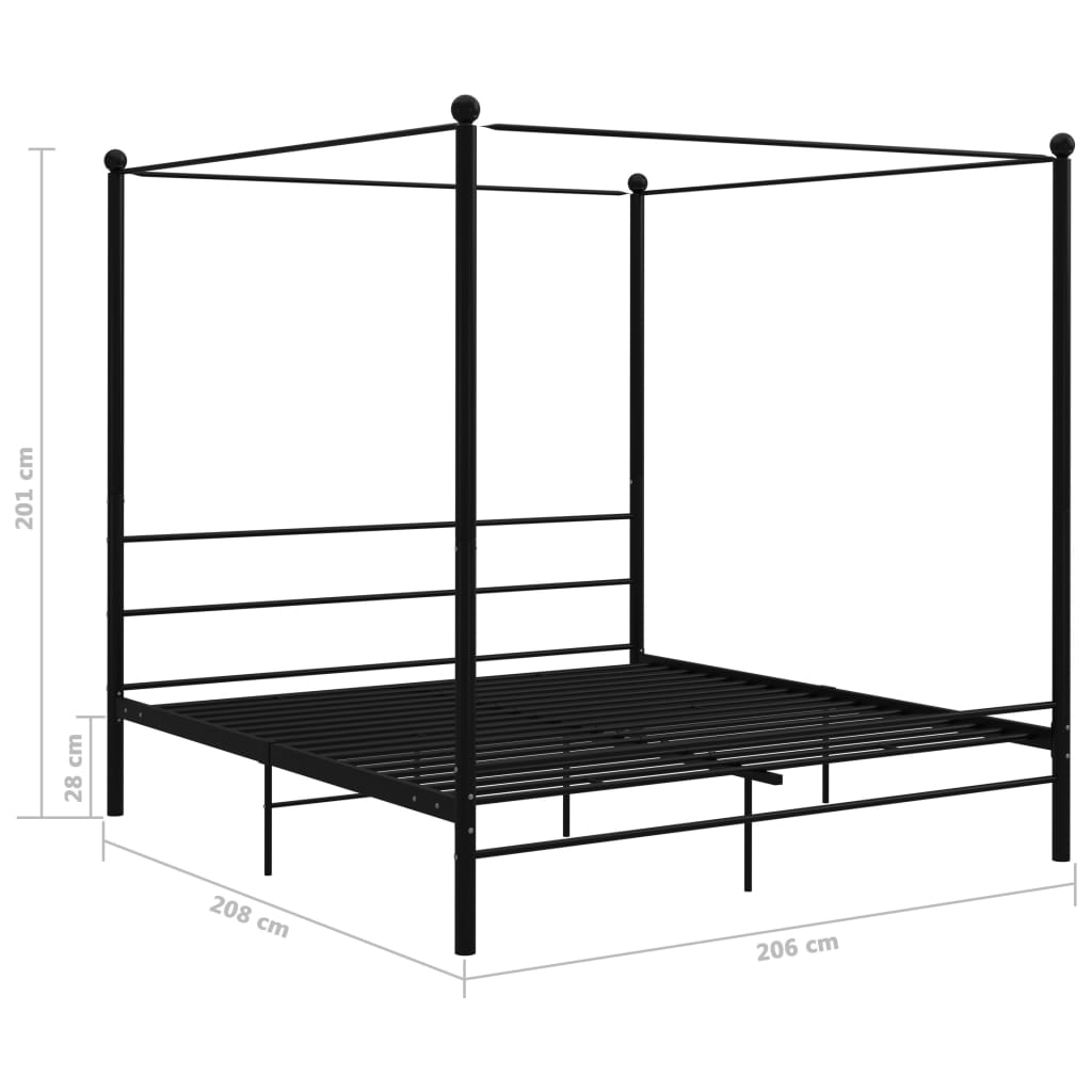 vidaXL gultas rāmis ar nojumi, melns, metāls, 200x200 cm
