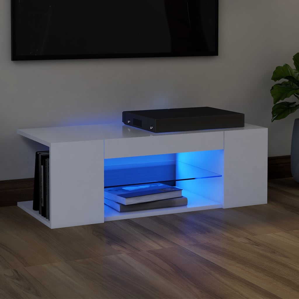 vidaXL TV galdiņš ar LED lampiņām, 90x39x30 cm, balts