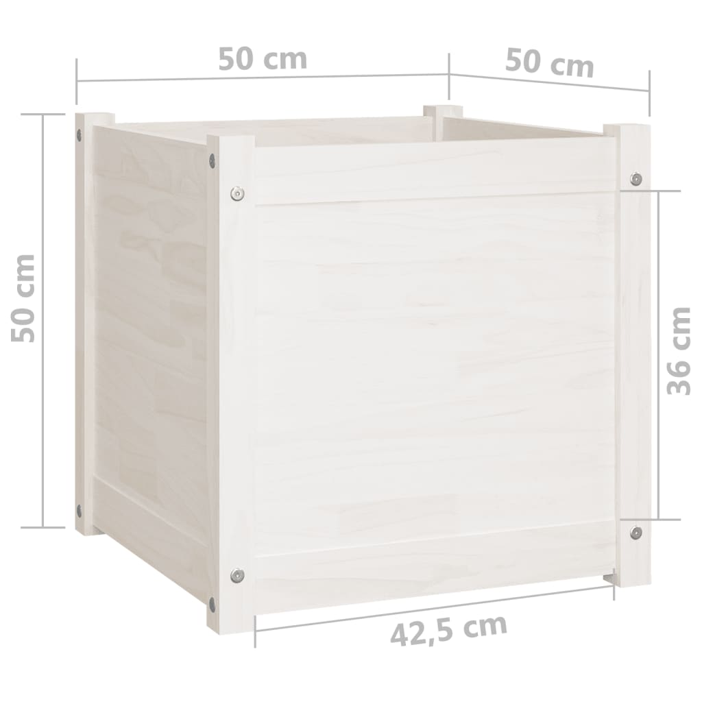vidaXL dārza puķu kastes, 2 gab., baltas, 50x50x50 cm, priedes koks