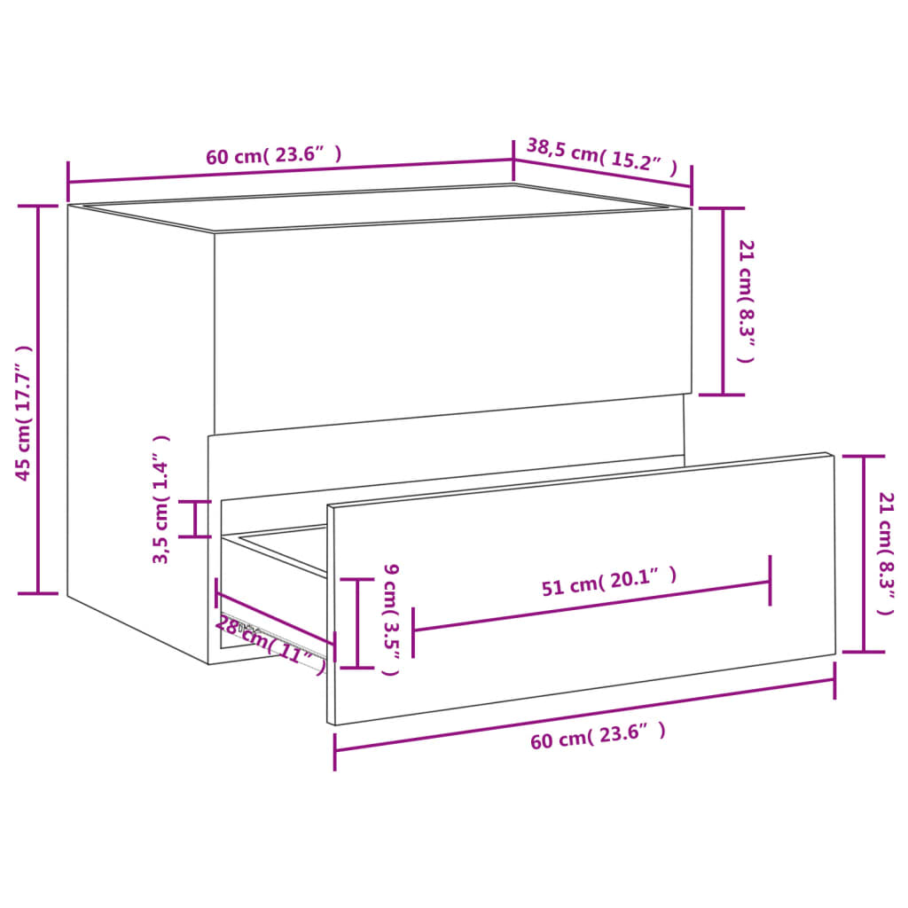 vidaXL izlietnes skapītis, melns, 60x38,5x45 cm, skaidu plāksne