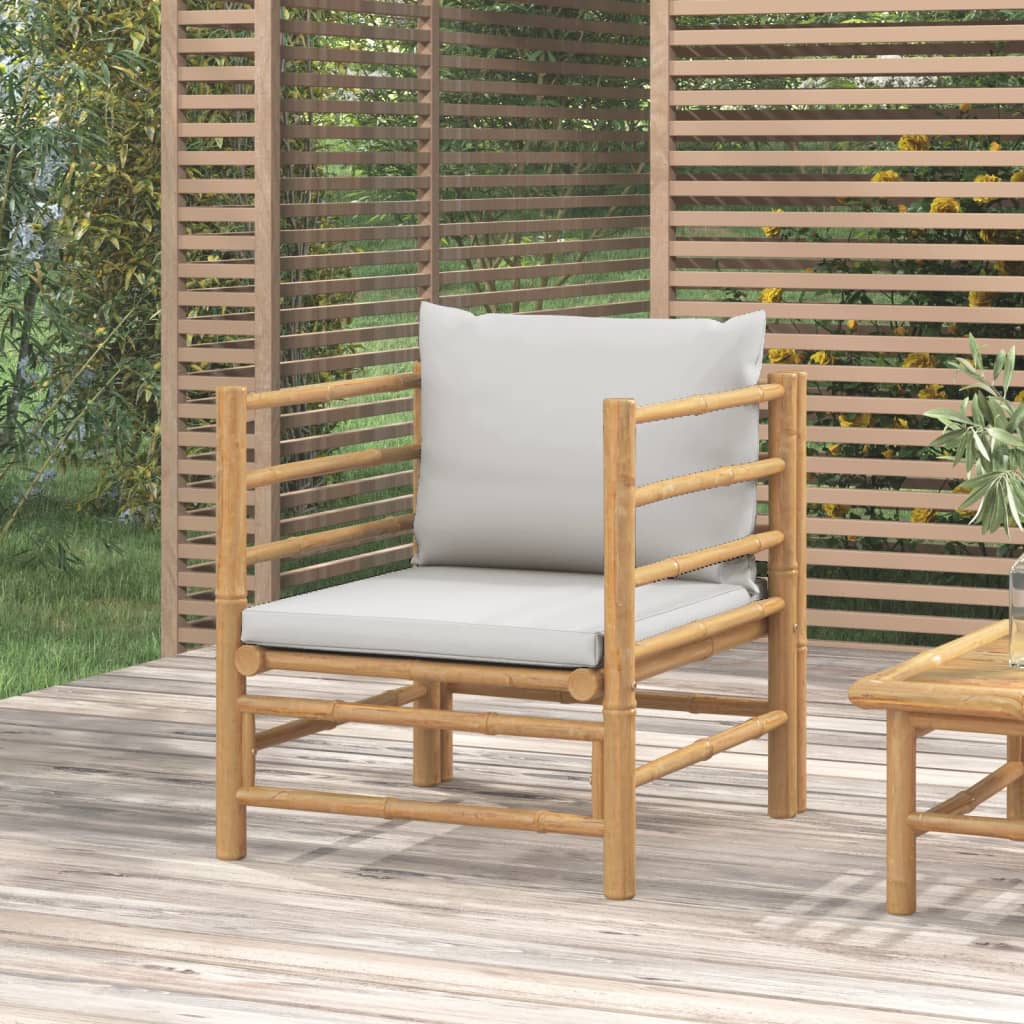 vidaXL dārza dīvāns ar gaiši pelēkiem matračiem, bambuss
