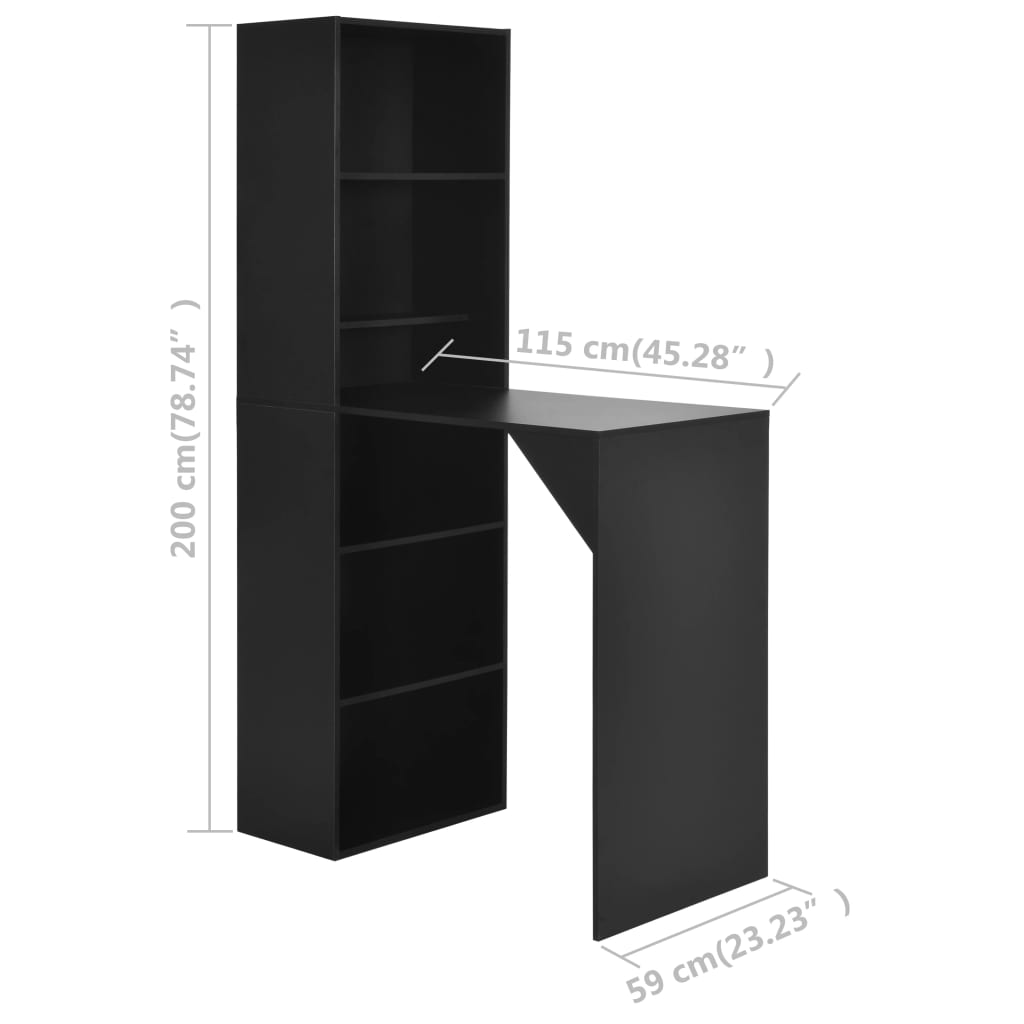 vidaXL bāra galds ar skapi, 115x59x200 cm, melns