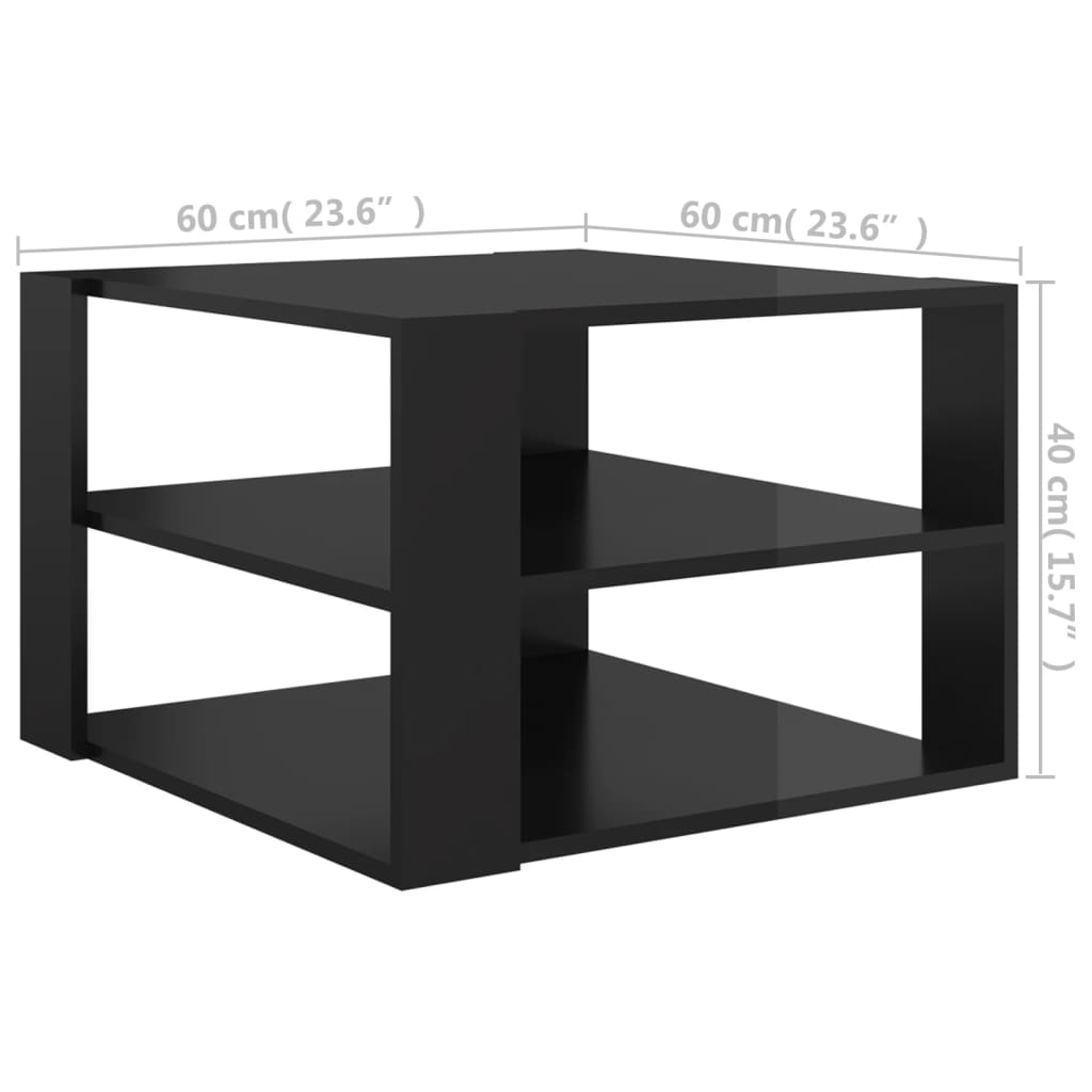 vidaXL kafijas galdiņš, 60x60x40 cm, spīdīgi melns, skaidu plāksne