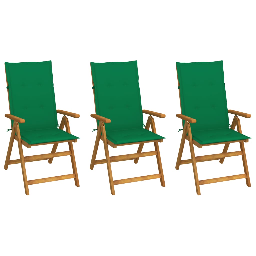 vidaXL saliekami dārza krēsli ar matračiem, 3 gab., akācijas masīvkoks