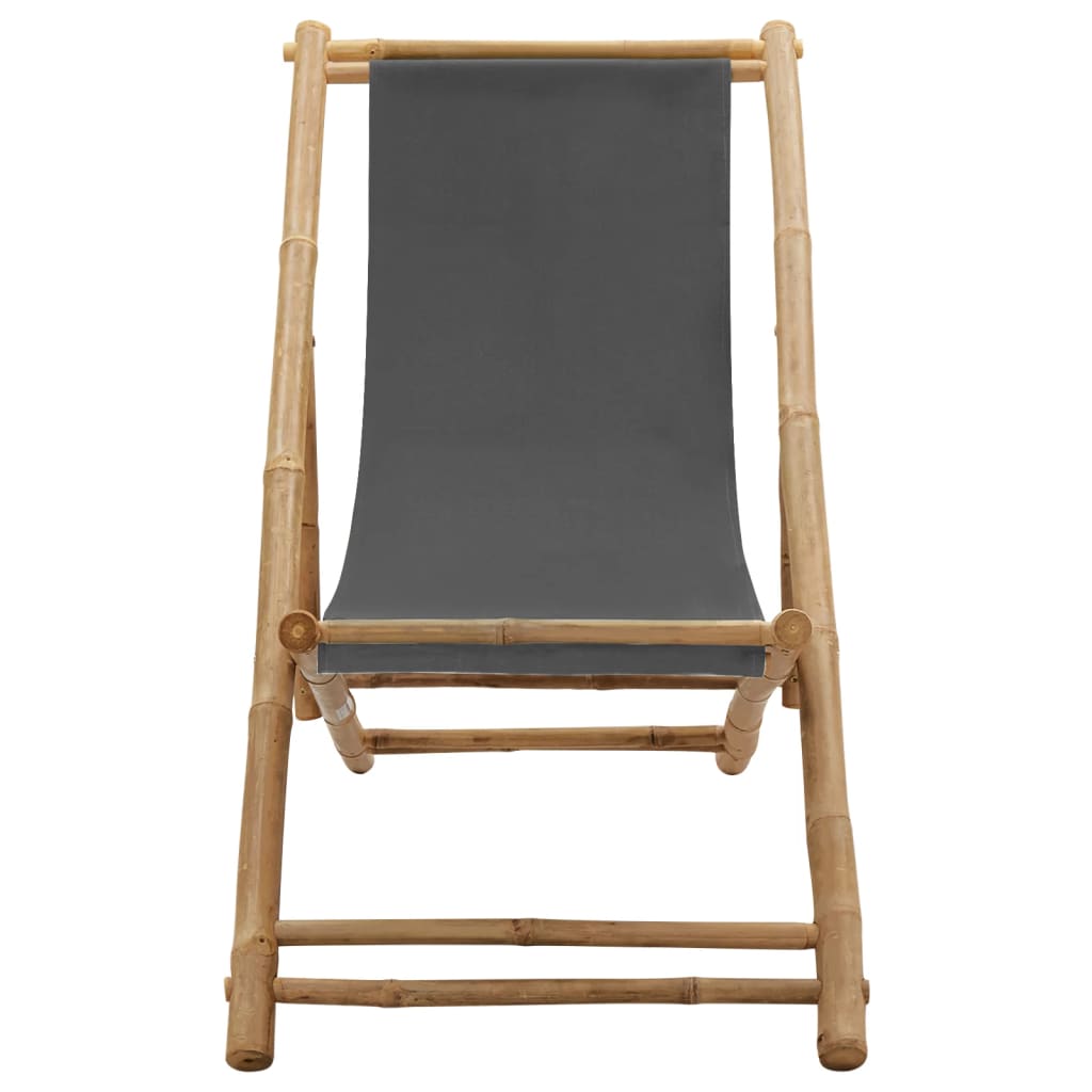vidaXL pludmales krēsls, bambuss un tumši pelēks audekls