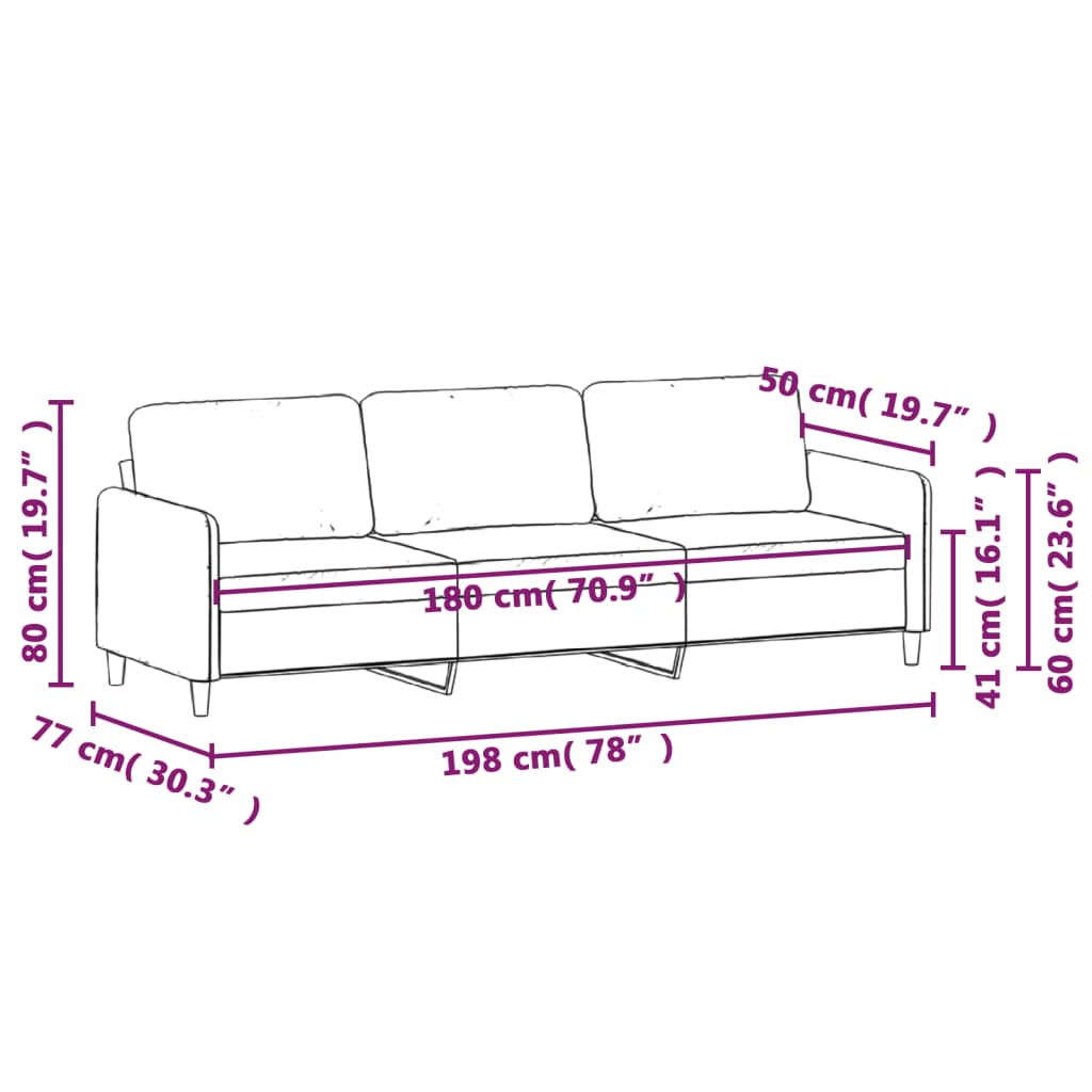 vidaXL trīsvietīgs dīvāns, tumši pelēks, 180 cm, samts