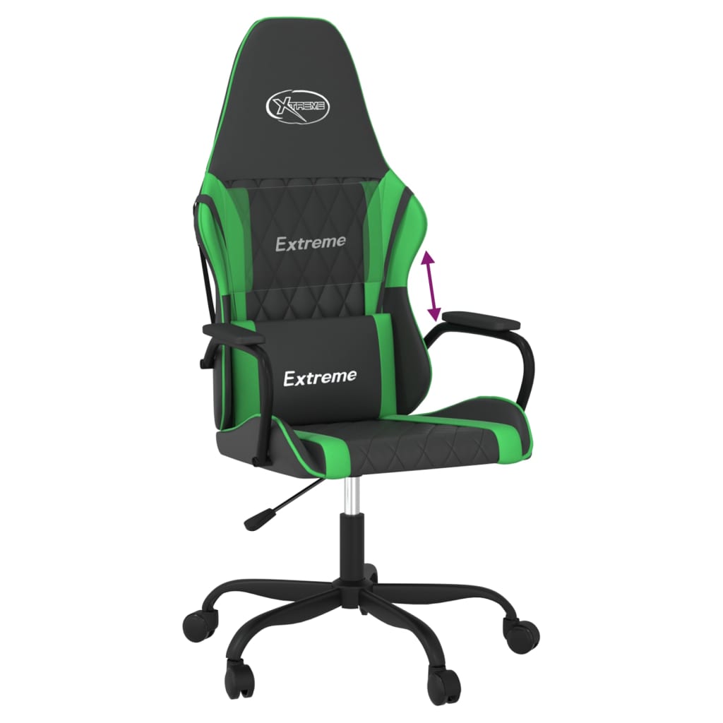 vidaXL datorspēļu krēsls, melna un zaļa mākslīgā āda