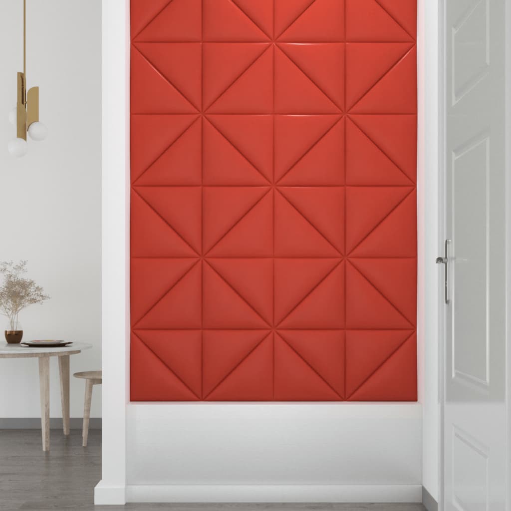 vidaXL sienas paneļi, 12 gb., sarkani, 30x30 cm, mākslīgā āda, 0,54 m²