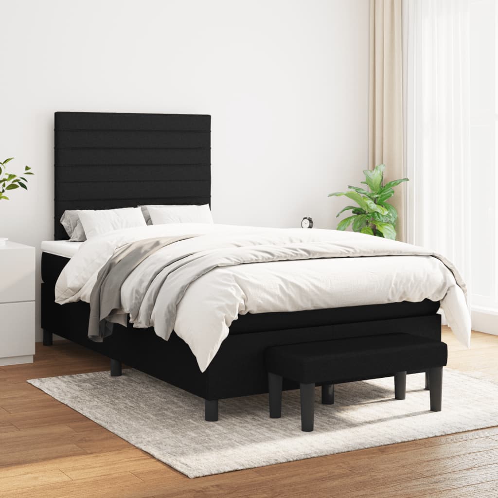 vidaXL atsperu gulta ar matraci, melns audums, 120x190 cm