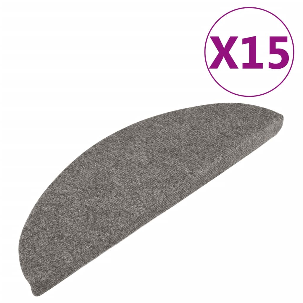 vidaXL kāpņu paklāji, 15 gab., pašlīmējoši, 56x17x3 cm, pelēki