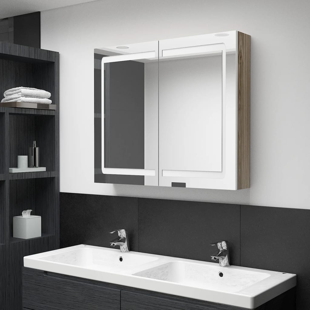 vidaXL vannasistabas skapītis ar spoguli un LED, 80x12x68 cm