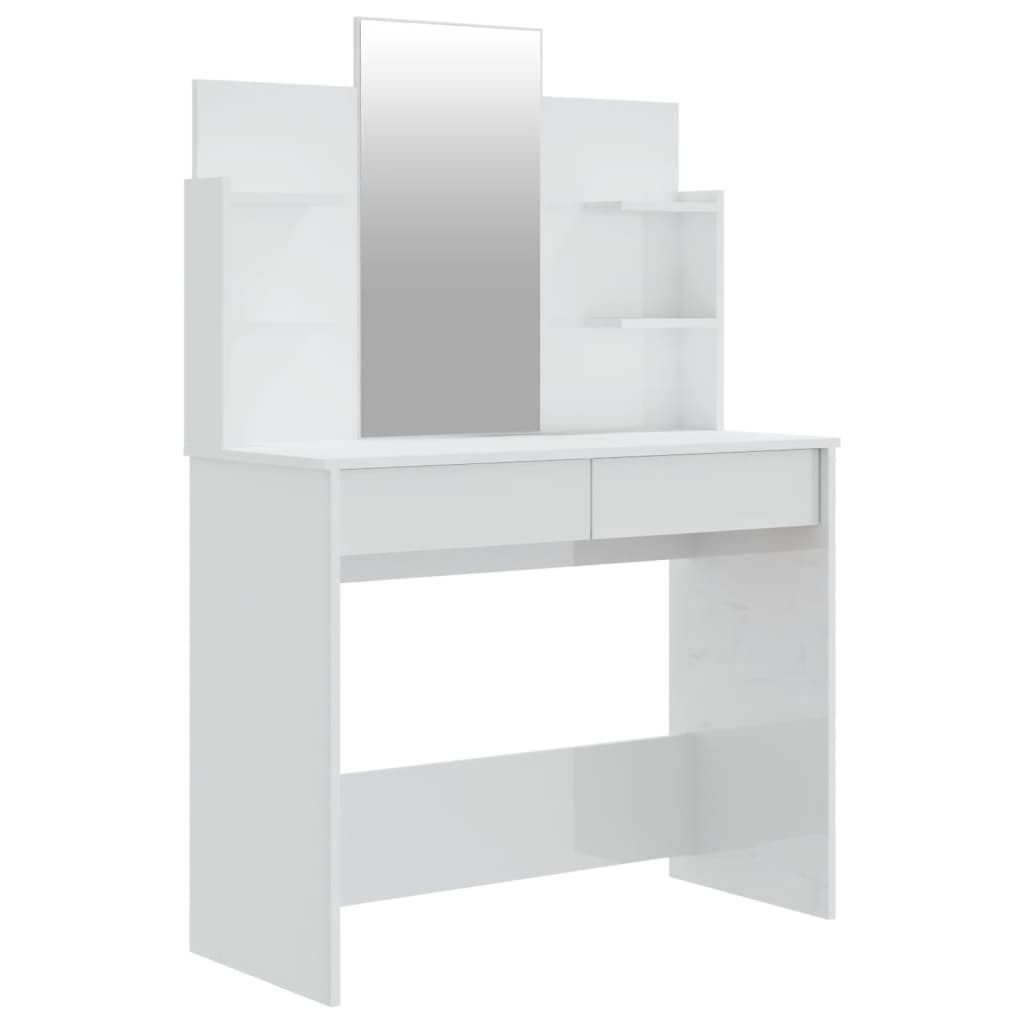 vidaXL galdiņš ar spoguli, spīdīgi balts, 96x40x142 cm