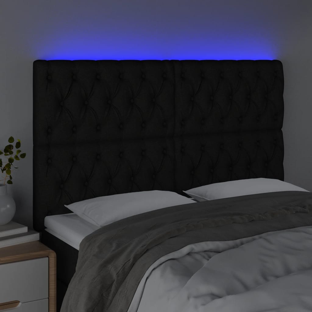 vidaXL gultas galvgalis ar LED, 160x7x118/128 cm, melns audums