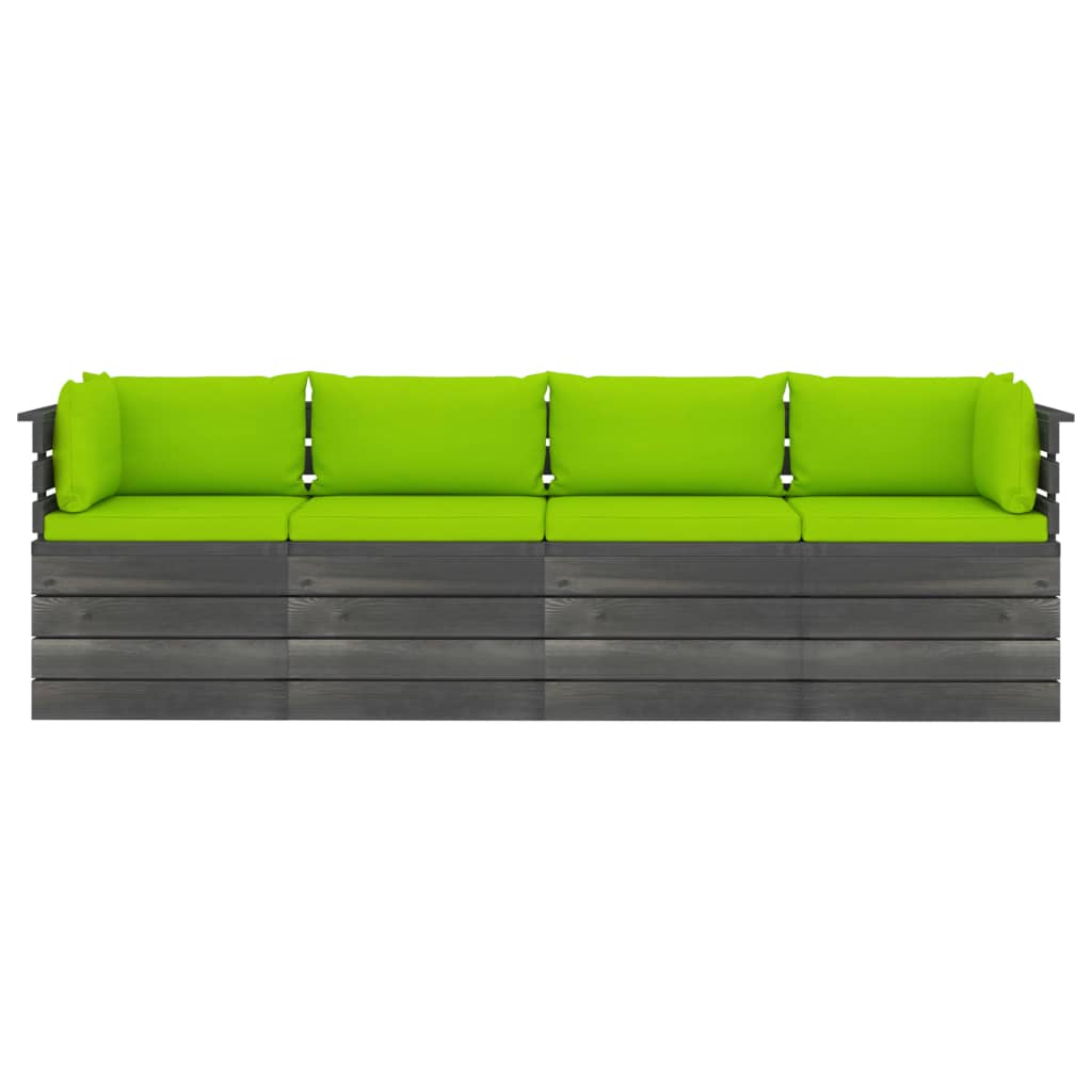 vidaXL 4-vietīgs dārza palešu dīvāns ar matračiem, priedes masīvkoks