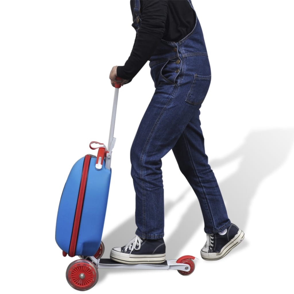 vidaXL bērnu skrejritenis ar ceļojumu koferi, zils