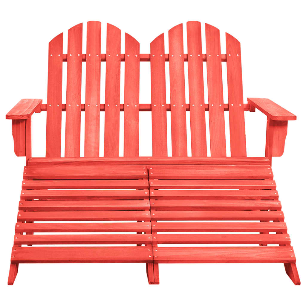 vidaXL divvietīgs dārza krēsls ar kāju balstiem, egles koks, sarkans