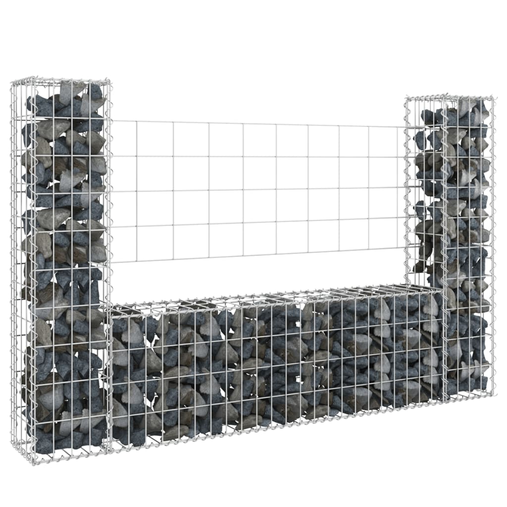 vidaXL gabionu siena ar 2 stabiem, U-forma, dzelzs, 140x20x100 cm