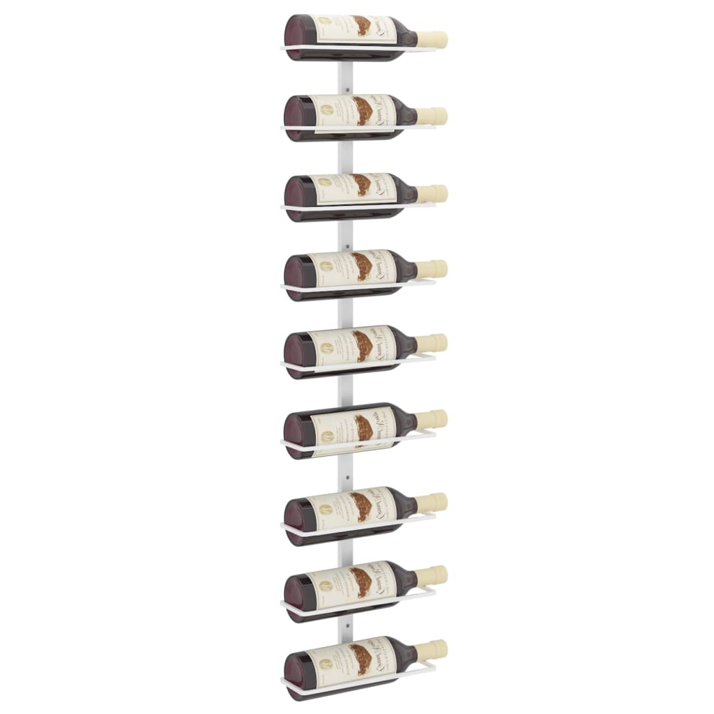 vidaXL vīna pudeļu sienas plaukts 9 pudelēm, balts, dzelzs
