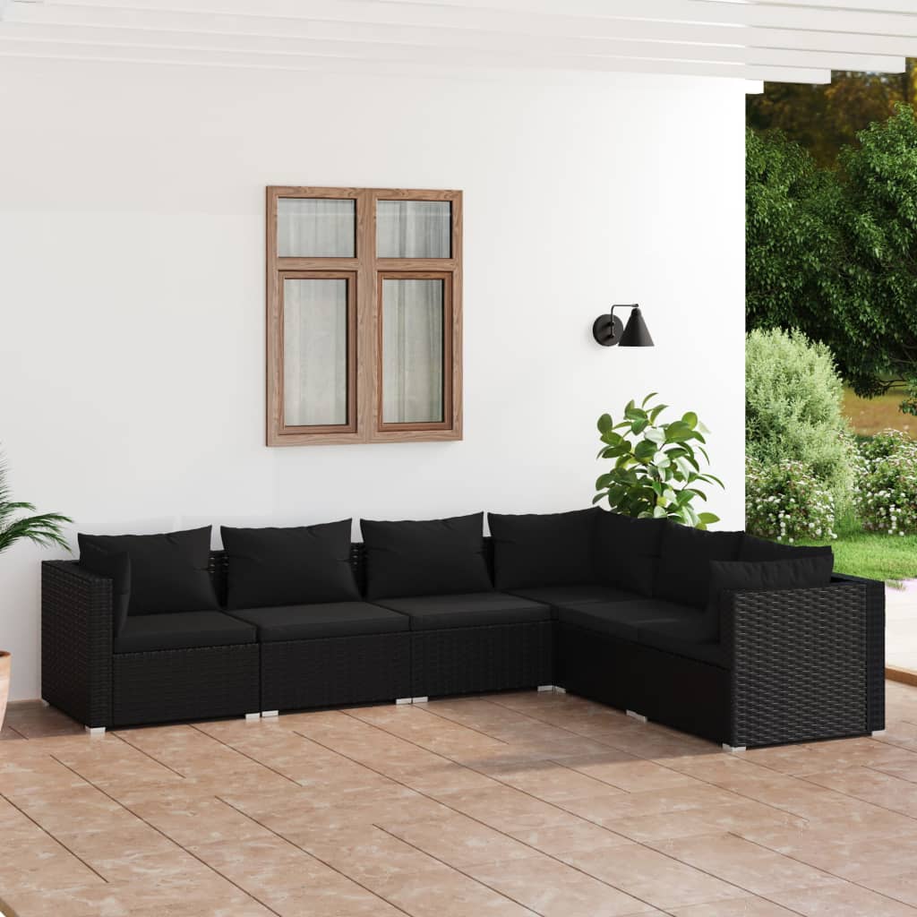 vidaXL 6-daļīgs dārza atpūtas mēbeļu komplekts, melna PE rotangpalma