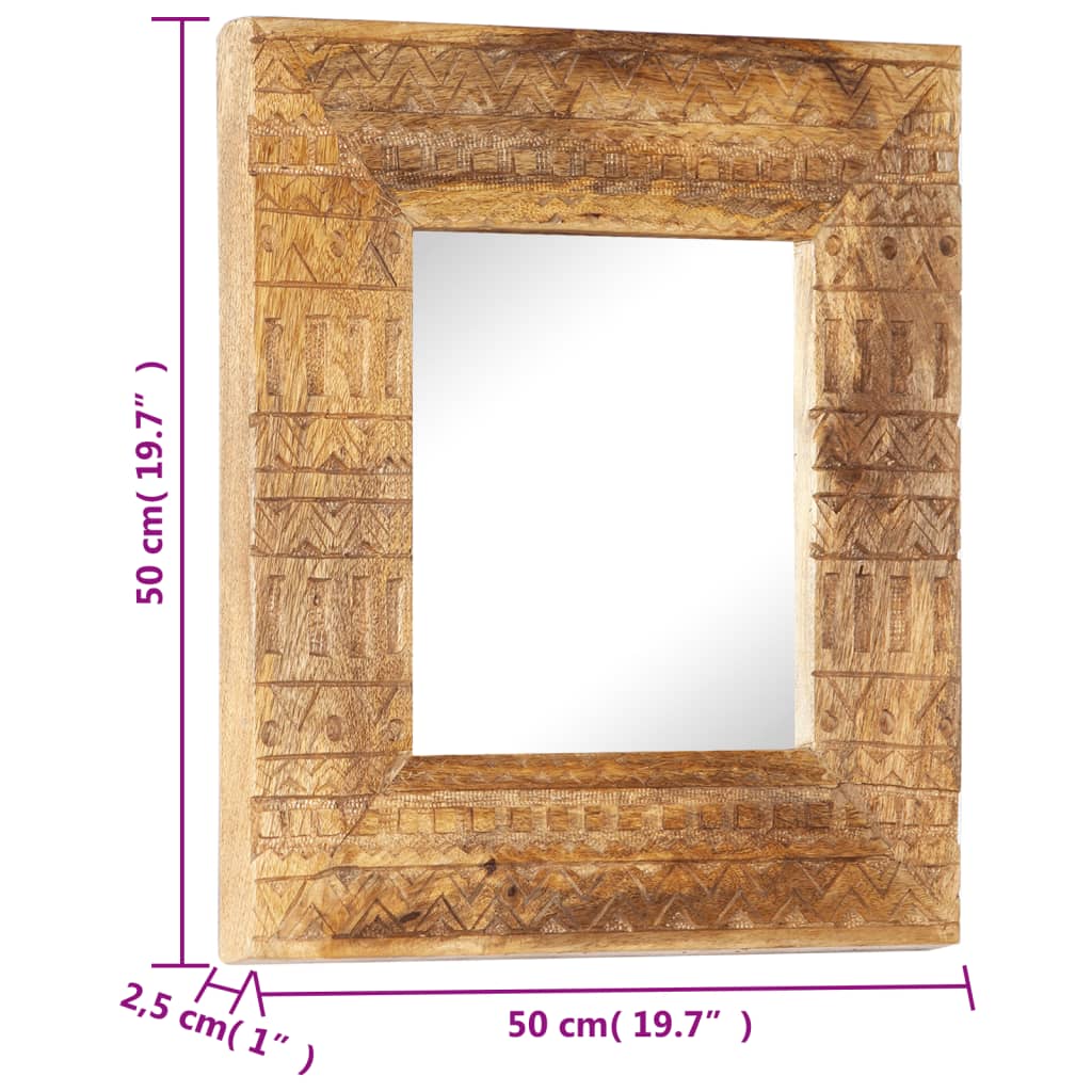 vidaXL spogulis, 50x50x2,5 cm, ar kokgriezumiem, mango masīvkoks