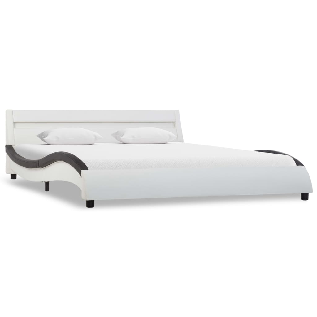 vidaXL gultas rāmis ar LED, balta un melna mākslīgā āda, 160x200 cm