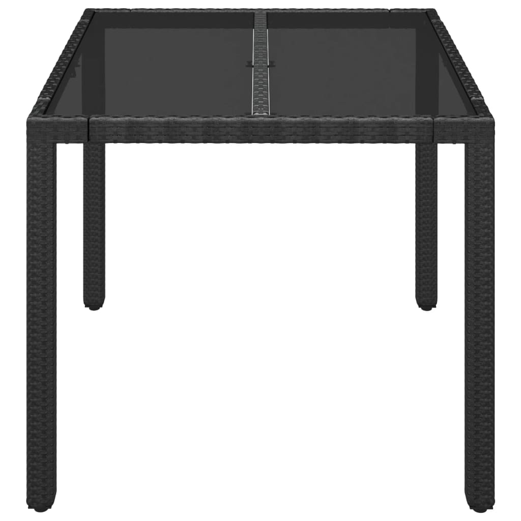 vidaXL dārza galds ar stikla virsmu, 90x90x75 cm, melna PE rotangpalma