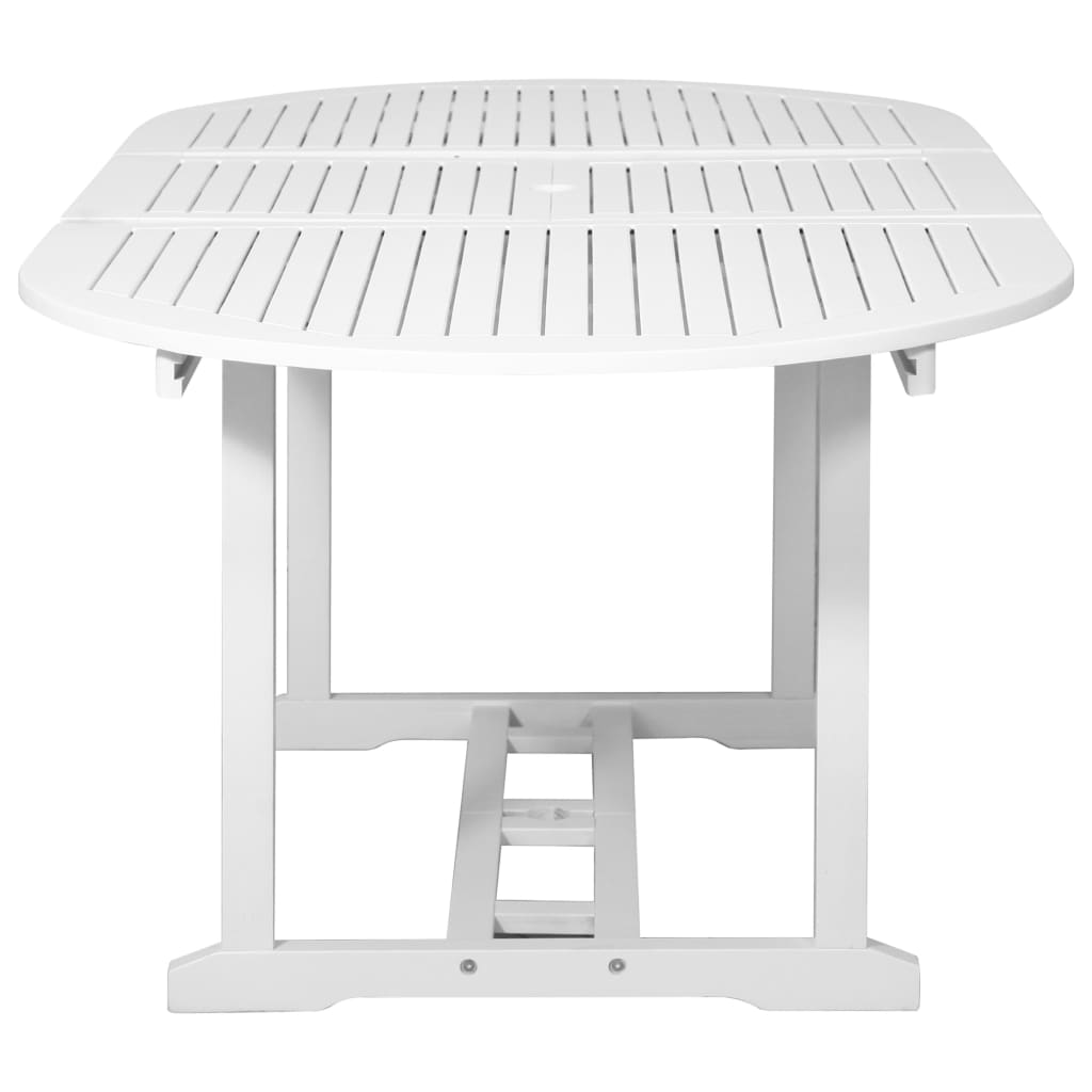 vidaXL 7-daļīgs dārza mēbeļu komplekts ar izvelkamu galdu, koks, balts