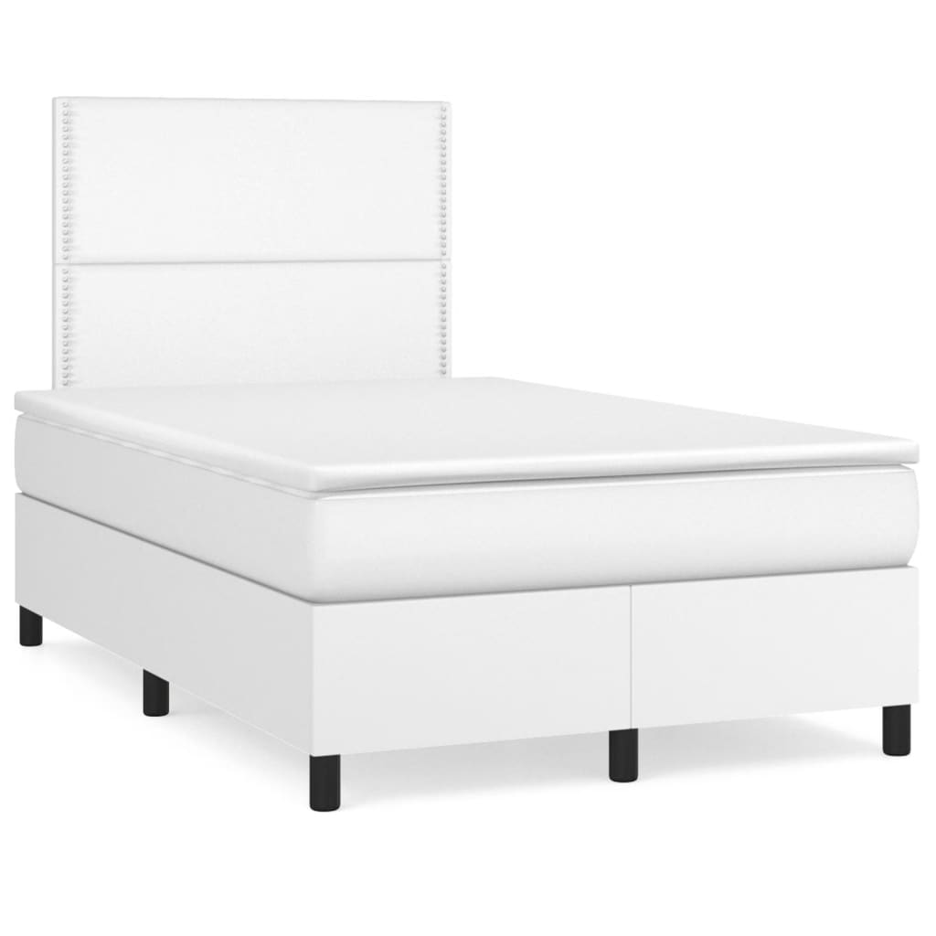 vidaXL atsperu gulta ar matraci, LED, balta, 120x190 cm, mākslīgā āda