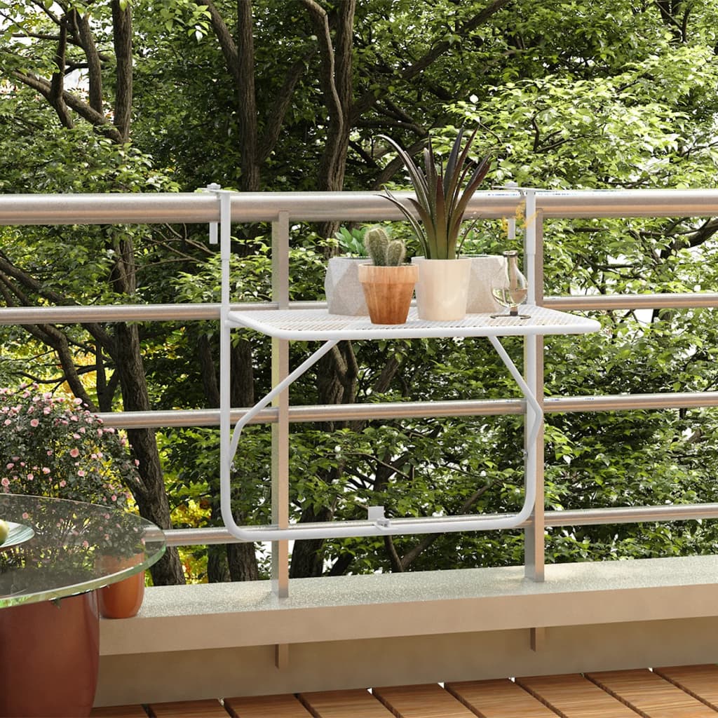 vidaXL balkona galdiņš, balts, 60x40 cm, tērauds