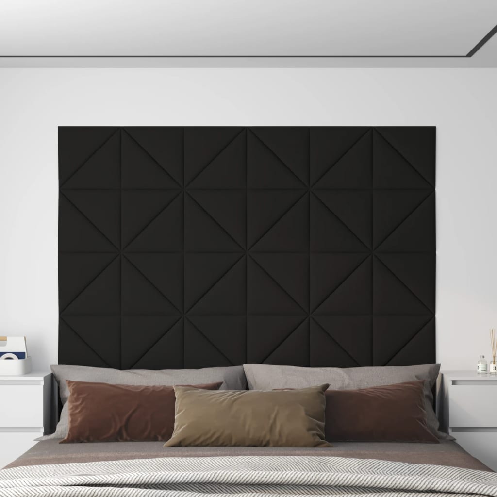 vidaXL sienas paneļi, 12 gab., melni, 30x30 cm, audums, 0,54 m²