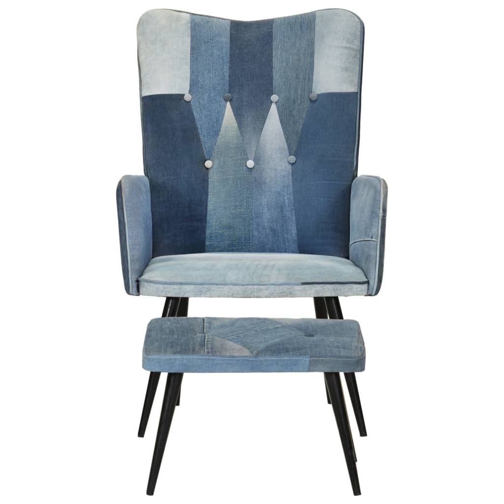 vidaXL atpūtas krēsls ar kājsoliņu, zila džinsa tekstilmozaīkas audums