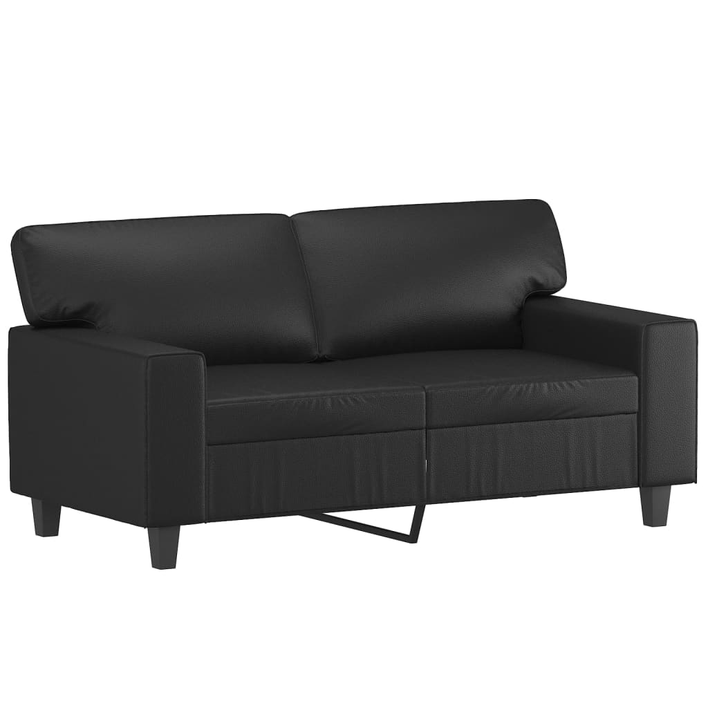 vidaXL divvietīgs dīvāns ar spilveniem, melns, 120 cm, mākslīgā āda