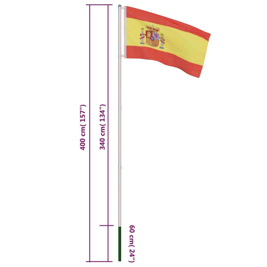 vidaXL Spānijas karogs un karoga masts, alumīnijs, 4 m