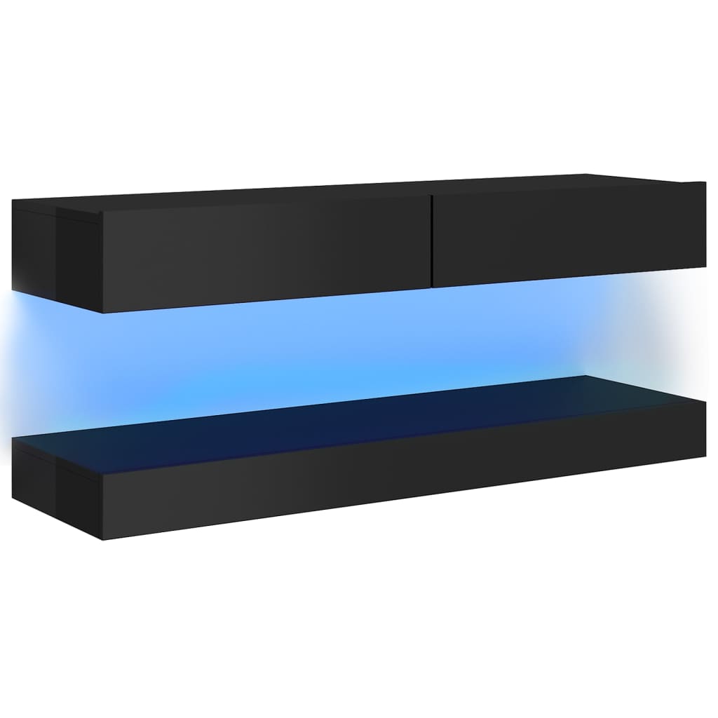 vidaXL TV plaukts ar LED lampiņām, 120x35 cm, spīdīgi melns