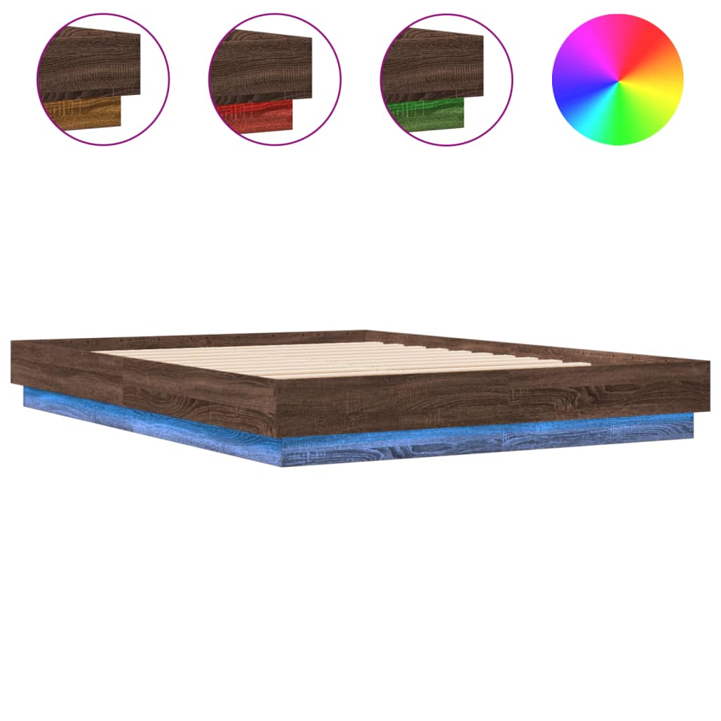 vidaXL gultas rāmis ar LED, brūna koka krāsa, 150x200 cm