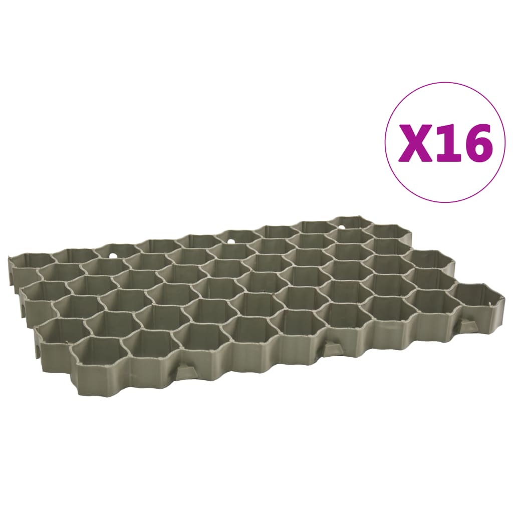 vidaXL zāliena režģi, 16 gab., 60x40x3 cm, zaļa plastmasa