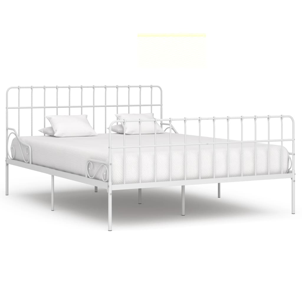 vidaXL gultas rāmis ar redeļu pamatni, balts metāls, 200x200 cm