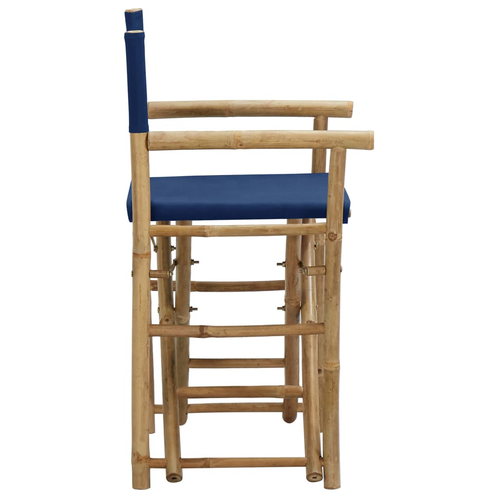 vidaXL režisora krēsli, 2 gab., saliekami, bambuss, zils audums