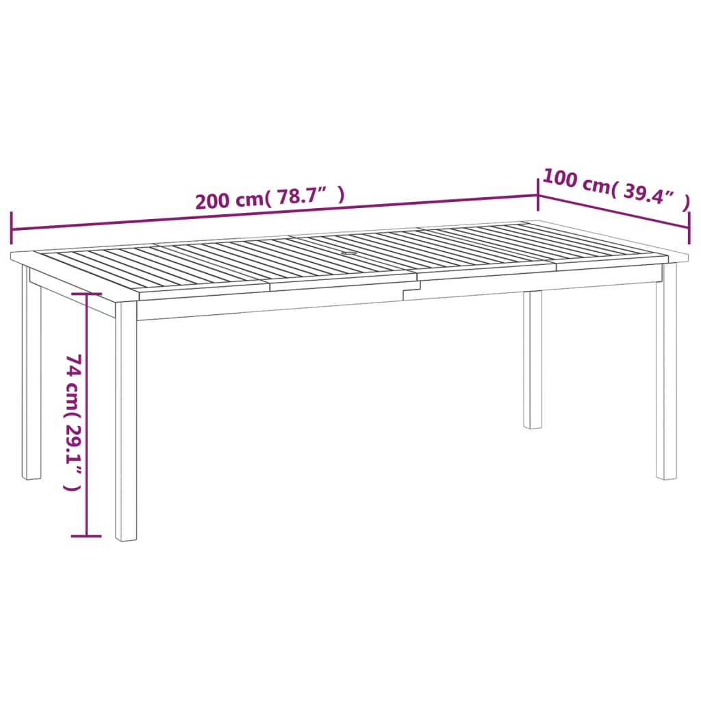 vidaXL dārza galds, 200x100x74 cm, akācijas masīvkoks