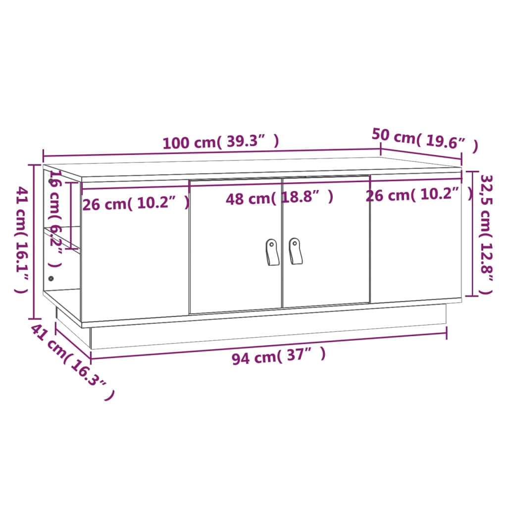 vidaXL kafijas galdiņš, 100x50x41 cm, priedes masīvkoks