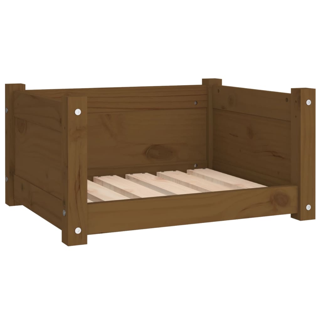 vidaXL suņu gulta, medus brūna, 55,5x45,5x28 cm, priedes masīvkoks