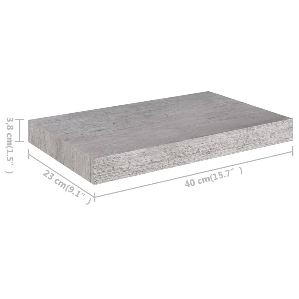 vidaXL sienas plaukti, 2 gab., betona pelēki, 40x23x3,8 cm, MDF