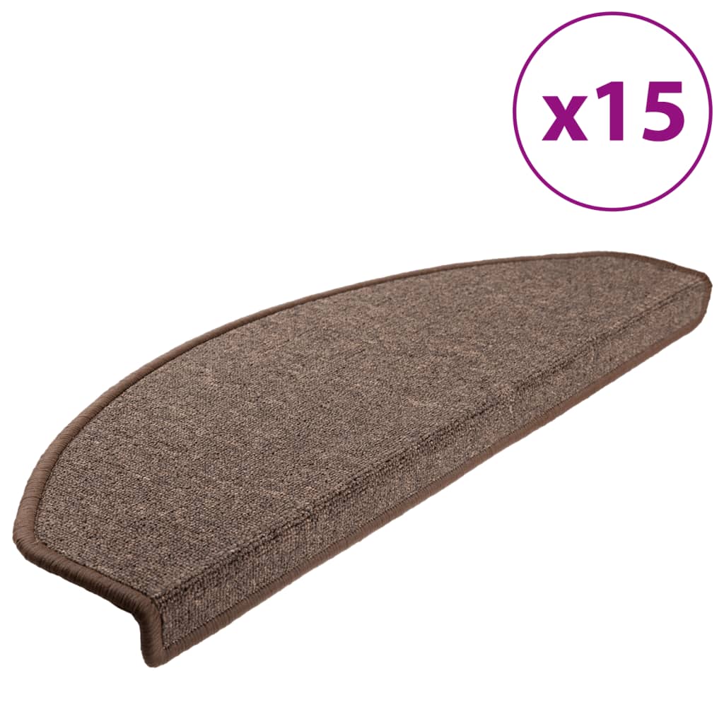 vidaXL kāpņu paklāji, 15 gab., kafijas brūni, 65x24x4 cm