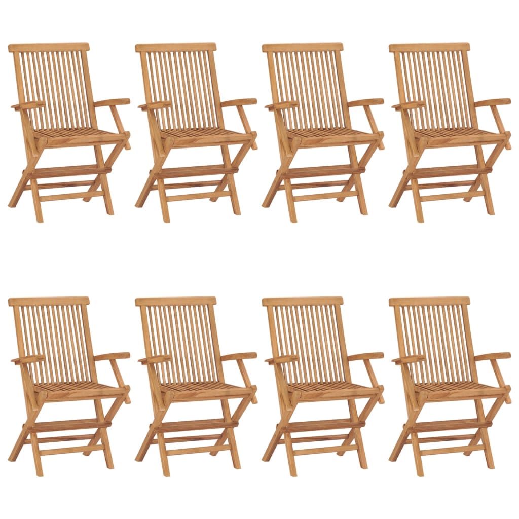 vidaXL dārza krēsli, 8 gab., pelēki matrači, masīvs tīkkoks