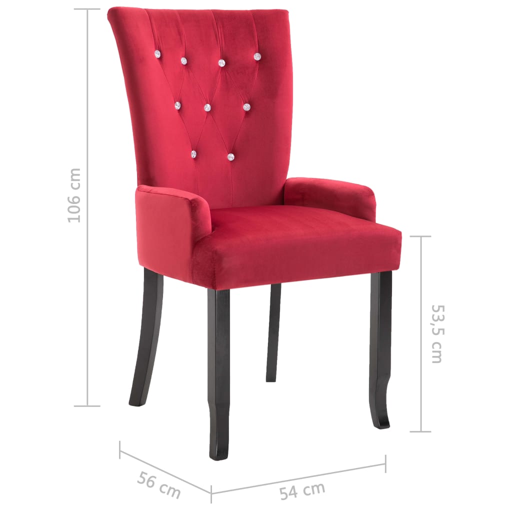 vidaXL virtuves krēsli ar roku balstiem, 4 gab., sarkans samts